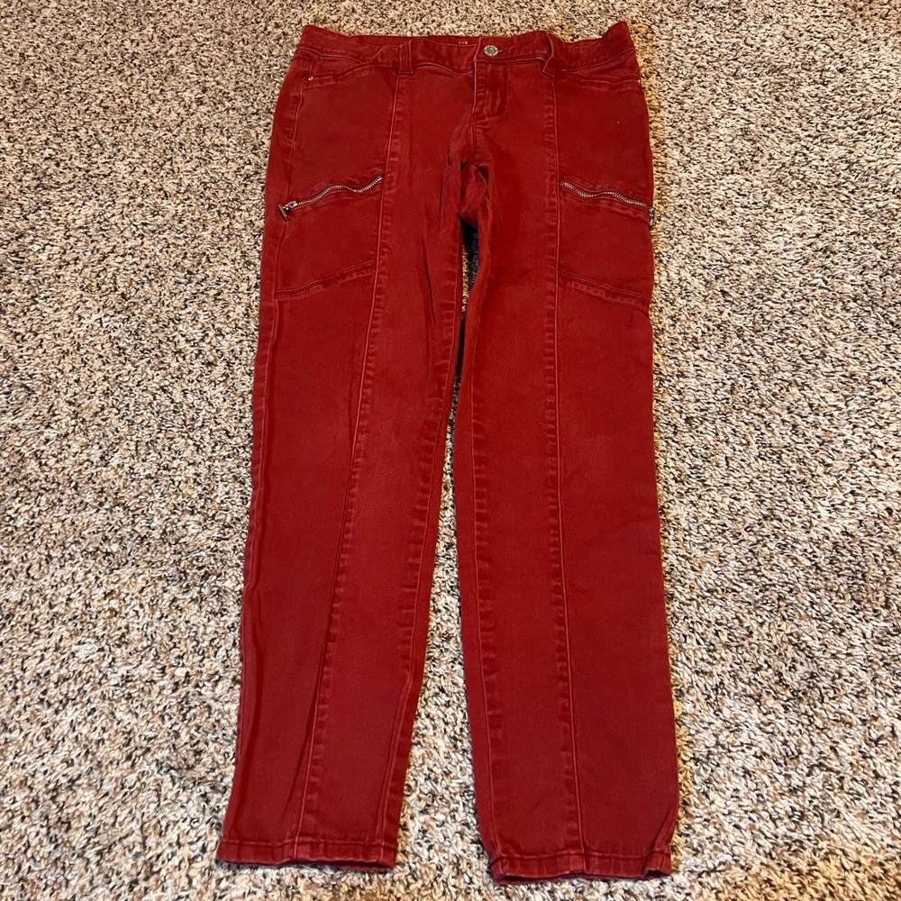 White House Black Market The‎ Skimmer Burgundy Red Cargo Zip Skinny Pants Size 4